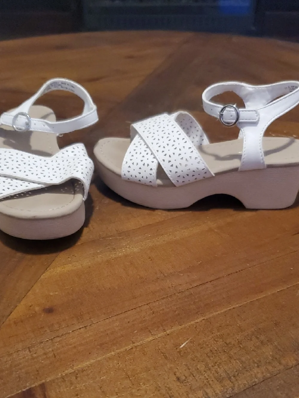 The Children's Place White Laser-Cut Crossband Ankle Strap Sandals